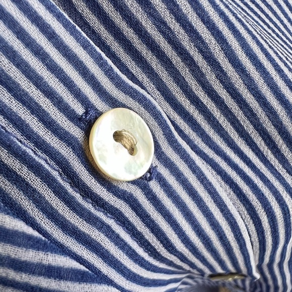 Navy & White Pinstriped Sheer Sleeveless Button Down by a new day (medium) - Picture 3 of 5